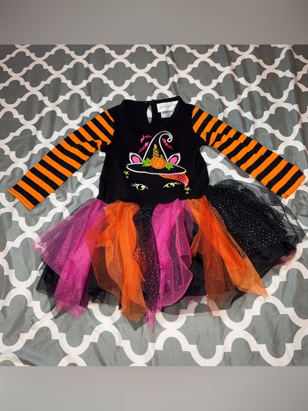 Black Halloween Cat Tutu Costume w/ Orange & Pink Accents Infant 18 months NWOT